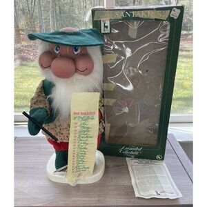 Santakins SANTA BALDY Animated Christmas Gnome w/Santa's List Vintage WORKS Flaw